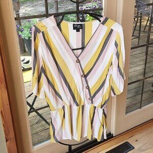 Beige by ECI 2 piece Embellished Striped Colored Rayon Belted Sz. L Pant Suit